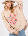 SAGE + FIG Daisy Patch Applique Long Sleeve Sweatshirt