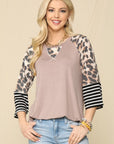 Light Gray Celeste Full Size Color Block Printed Round Neck T-Shirt