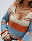 Angel Wings Color Block V-Neck Dropped Shoulder Sweater