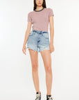 Beige Kancan Distressed High Waist Denim Shorts with Pockets