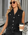 V-Neck Button Down Denim Vest