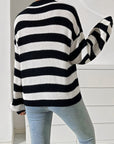 Honey Striped Round Neck Long Sleeve Sweater