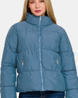 Zenana Zip Up Turtleneck Puffer Jacket with Pockets