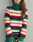 Contrast Stripes Turtleneck Long Sleeve Sweater