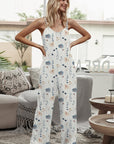 Gray Printed Spaghetti Strap Jumpsuit