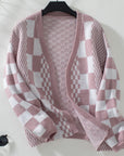 Double Take Checkered Open Front Dropped Shoulder Cardigan