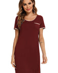 Contrast Trim Pocketed Round Neck Lounge Dress