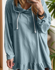 Drawstring Ruffled Dropped Shoulder Long Sleeve Hoodie