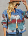 Geometric Button Up Dropped Shoulder Denim Jacket