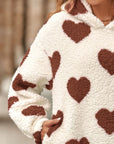 Fuzzy Heart Pocketed Dropped Shoulder Hoodie