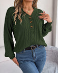 Cable-Knit V-Neck Long Sleeve Sweater