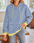 Lovelet Drawstring Striped Long Sleeve Hoodie