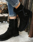 Suede Side Zip Round Toe Boots