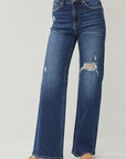 RISEN Full Size High Rise Distressed Wide Leg Jeans