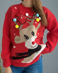 Reindeer Round Neck Long Sleeve Sweater