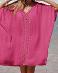 Pale Violet Red Cutout V-Neck Three-Quarter Sleeve Cover Up Sentient Beauty Fashions Apparel & Accessories