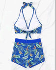 Dark Slate Blue Printed Halter Neck Two-Piece Swim Set Sentient Beauty Fashions Apparel & Accessories