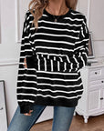 Lovelet Striped Round Neck Long Sleeve Sweatshirt