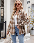 Mandy Pocketed Plaid Collared Neck Long Sleeve Shirt