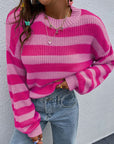 Honey Striped Round Neck Long Sleeve Sweater