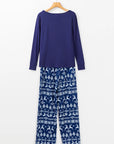 Round Neck Long Sleeve Top and Printed Pants Lounge Set