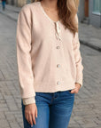 Tied V-Neck Long Sleeve Sweater