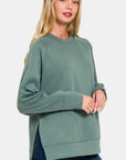 Zenana Scuba Round Neck Side Slit Sweatshirt