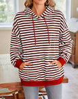 Lovelet Drawstring Striped Long Sleeve Hoodie