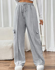 Perfee Drawstring Wide Leg Pants with Pockets