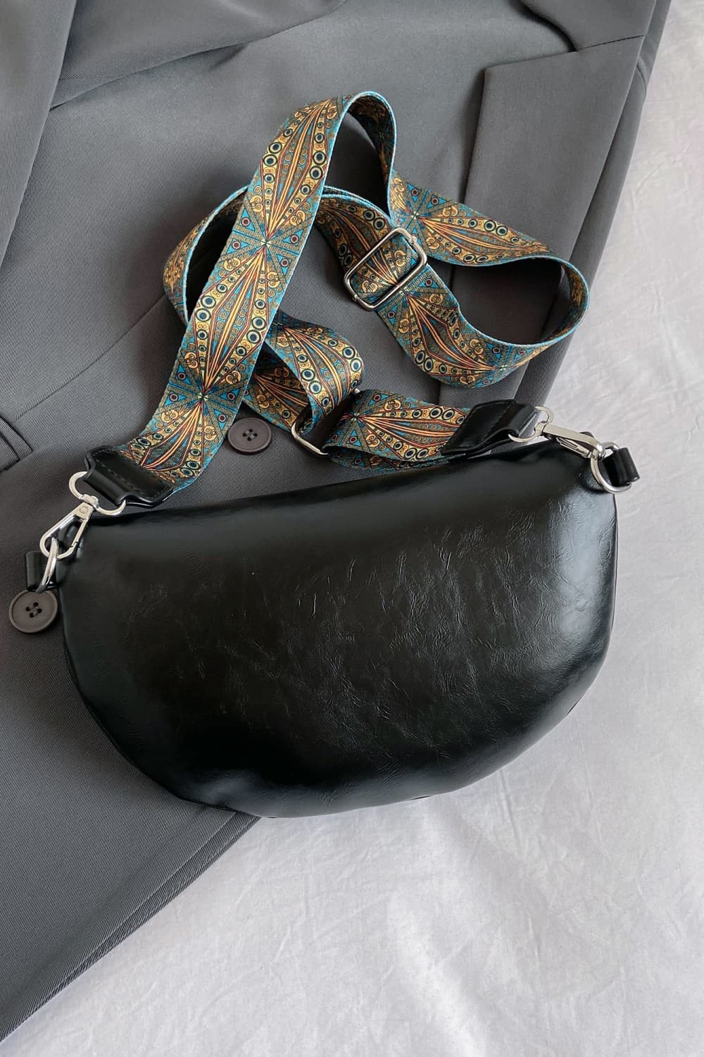 Dark Slate Gray PU Leather Sling Bag Sentient Beauty Fashions Bag