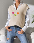 Flower V-Neck Sweater Vest