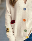 Contrast Button V-Neck Long Sleeve Cardigan