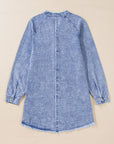 Raw Hem Button Down Long Sleeve Denim Dress