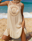 Tan Cutout Round Neck Wide Strap Cover-Up Sentient Beauty Fashions Apparel & Accessories