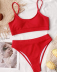 Firebrick Scoop Neck Spaghetti Strap Two-Piece Swim Set Sentient Beauty Fashions Apparel & Accessories