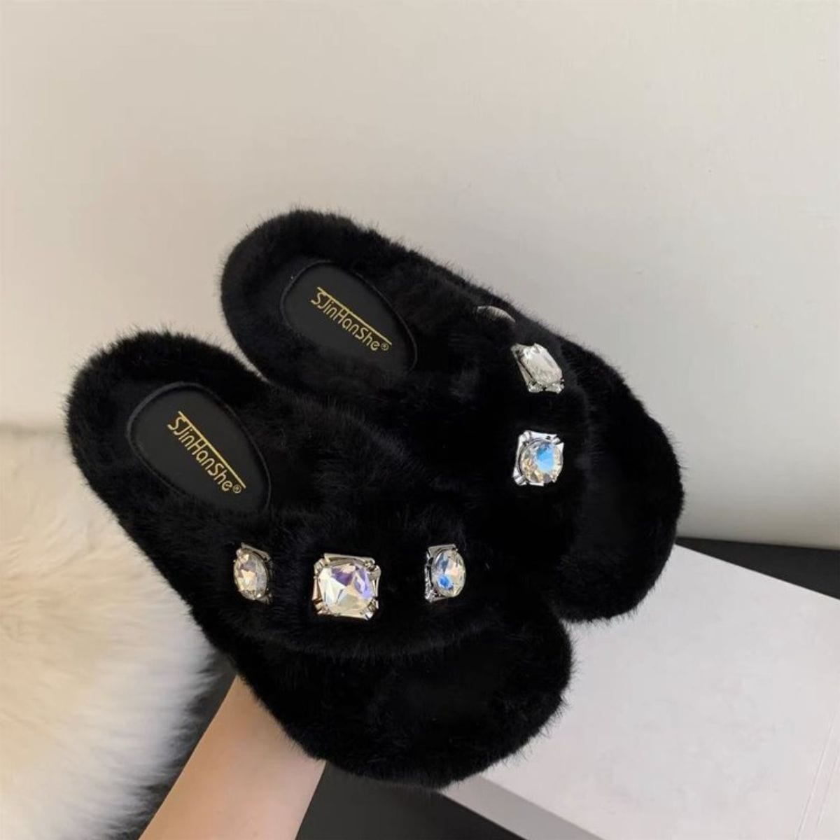 Crisscross Rhinestone Trim Open Toe Slippers