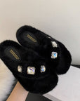 Crisscross Rhinestone Trim Open Toe Slippers