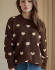 Heart Round Neck Long Sleeve Sweater