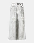 Contrast Distressed Wide Leg Jeans