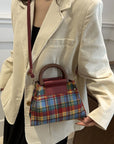 Contrast Plaid Trapezoid Shape Crossbody Bag