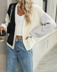 Gray Contrast Open Front Long Sleeve Cardigan