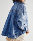 Dark Slate Gray Pocketed Button Up Denim Jacket