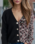 Contrast Button Up V-Neck Cropped Cardigan