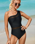 Gray Single Shoulder One-Piece Swimwear