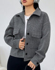 Button Up Dropped Shoulder Long Sleeve Outerwear