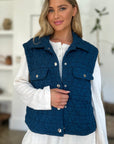 Double Take Full Size Pocketed Texture Snap Down Vest Coat