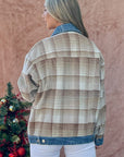 Rosy Brown And The Why Full Size Washed Denim Detail Brushed Plaid Jacket