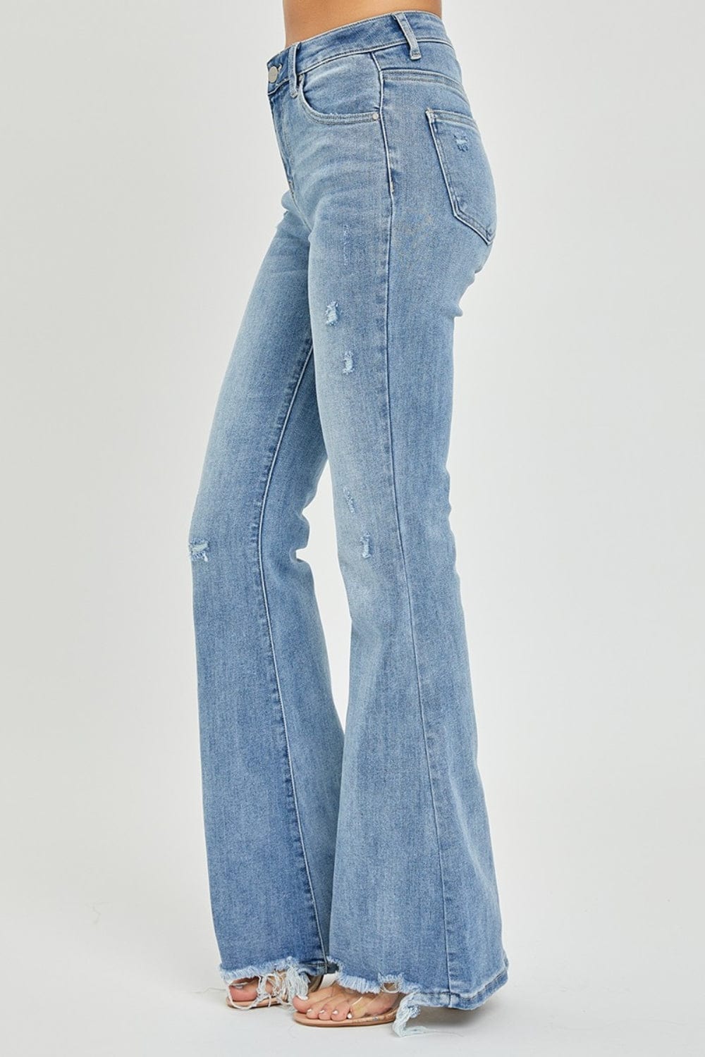 Light Gray Risen Full Size High Rise Frayed Hem Flare Jeans