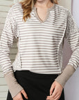 Exposed Seam Striped Notched Blouse