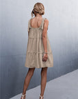 Dark Gray Frill Tiered Tie Shoulder Mini Cami Dress